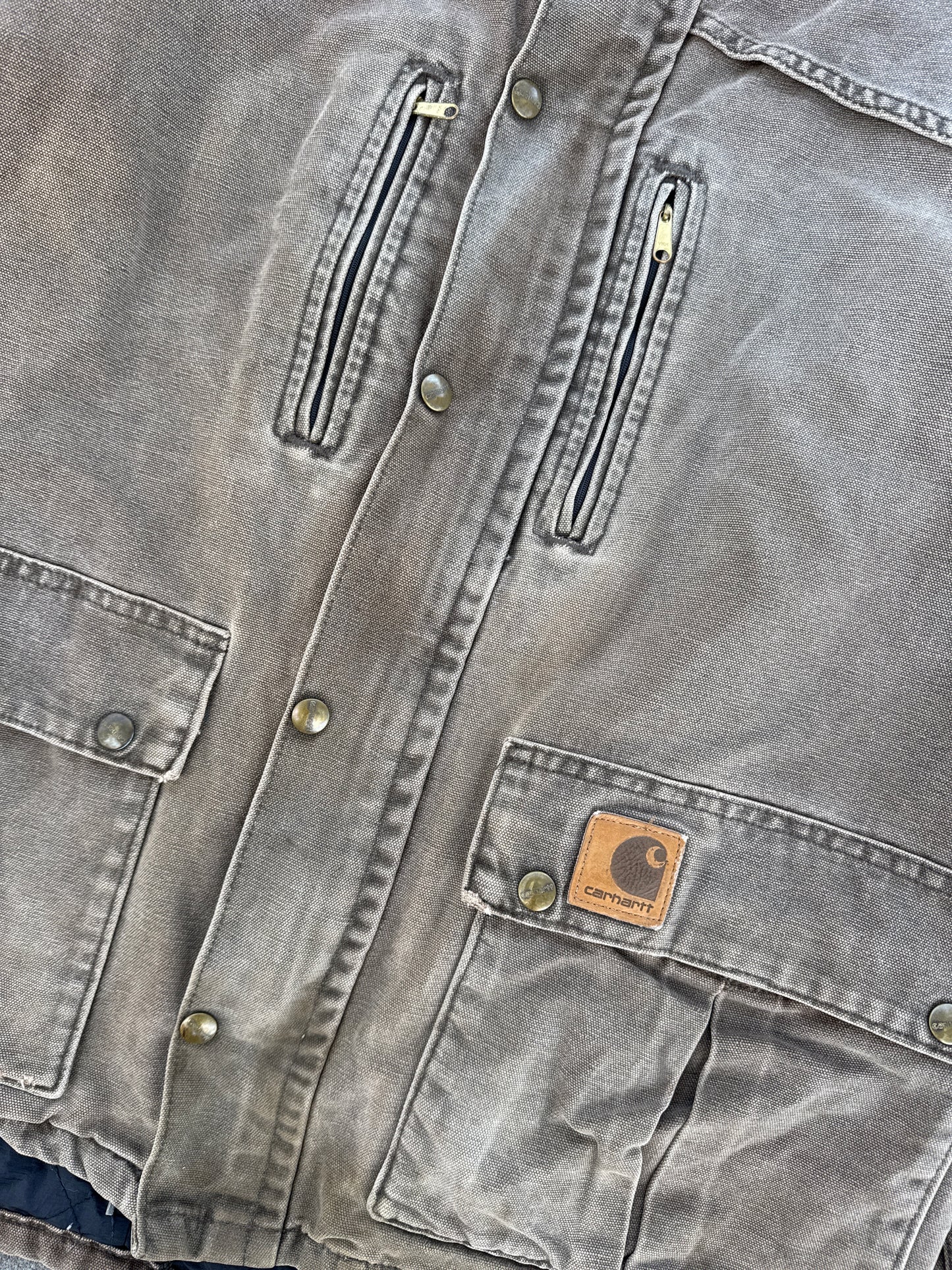 (L) Vintage Sun Faded Carhartt Canvas Flannel Lined Chore Brown Jacket