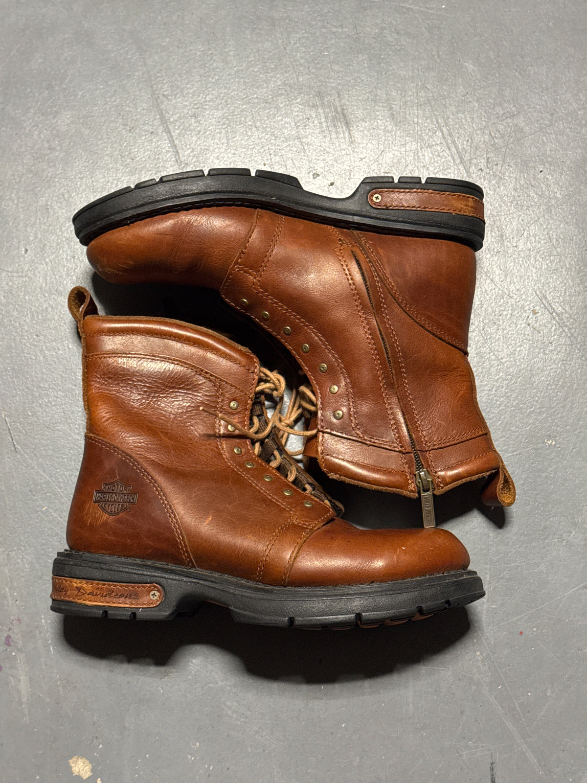 (9) Harley Davidson Brown Leather Boots