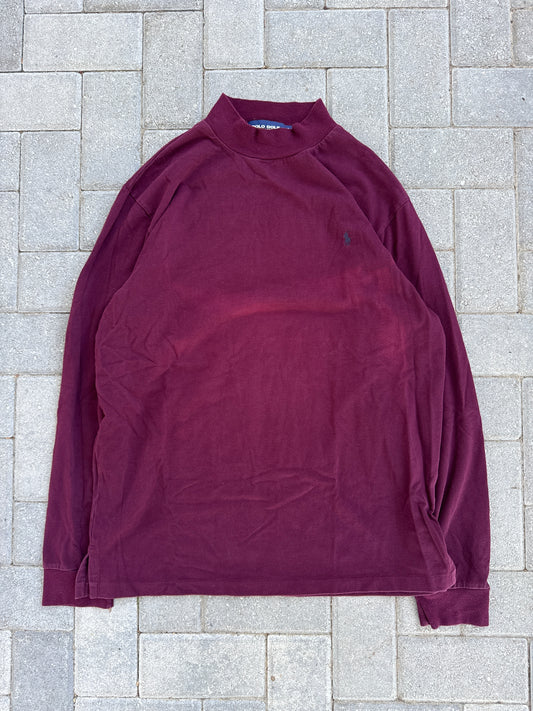(L) Polo Golf Ralph Lauren Maroon Turtle-Neck Long Sleeve