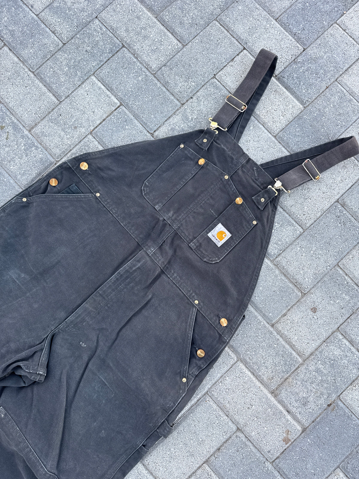 (42x30) Vintage Carhartt R07 Black Double-Knee Overalls