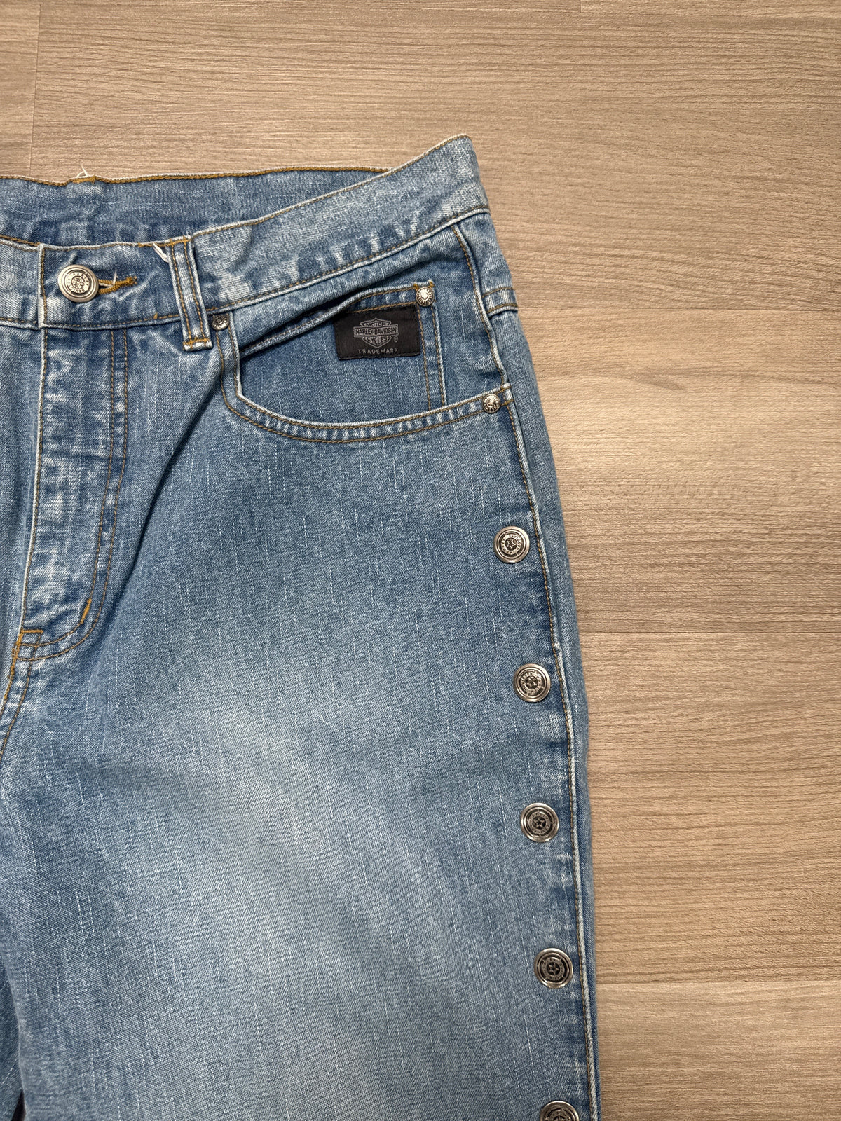 (33) Women Harley Davidson Side Snap Boot Cut Jeans