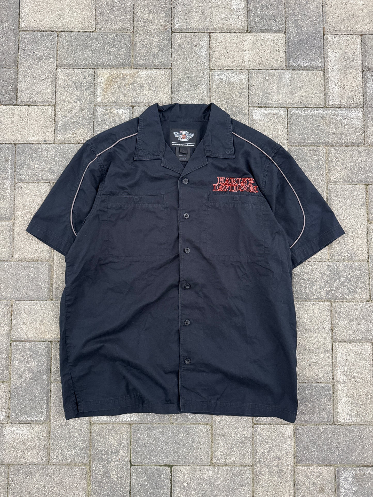 (L) Harley Davidson Flamed Skull Button-Up