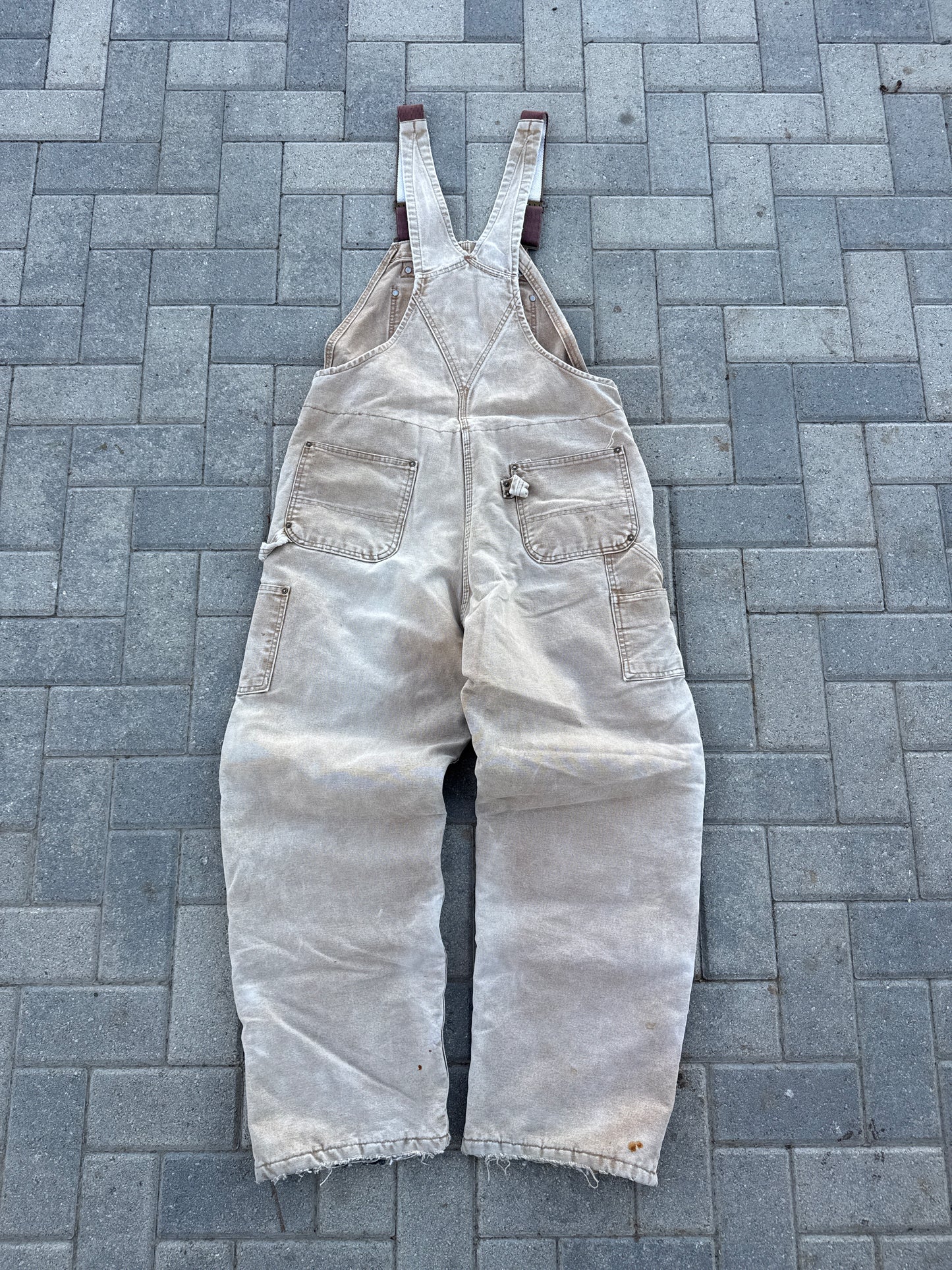 (38x32) Vintage Carhartt R01 Cream Double-Knee Insulated Overalls