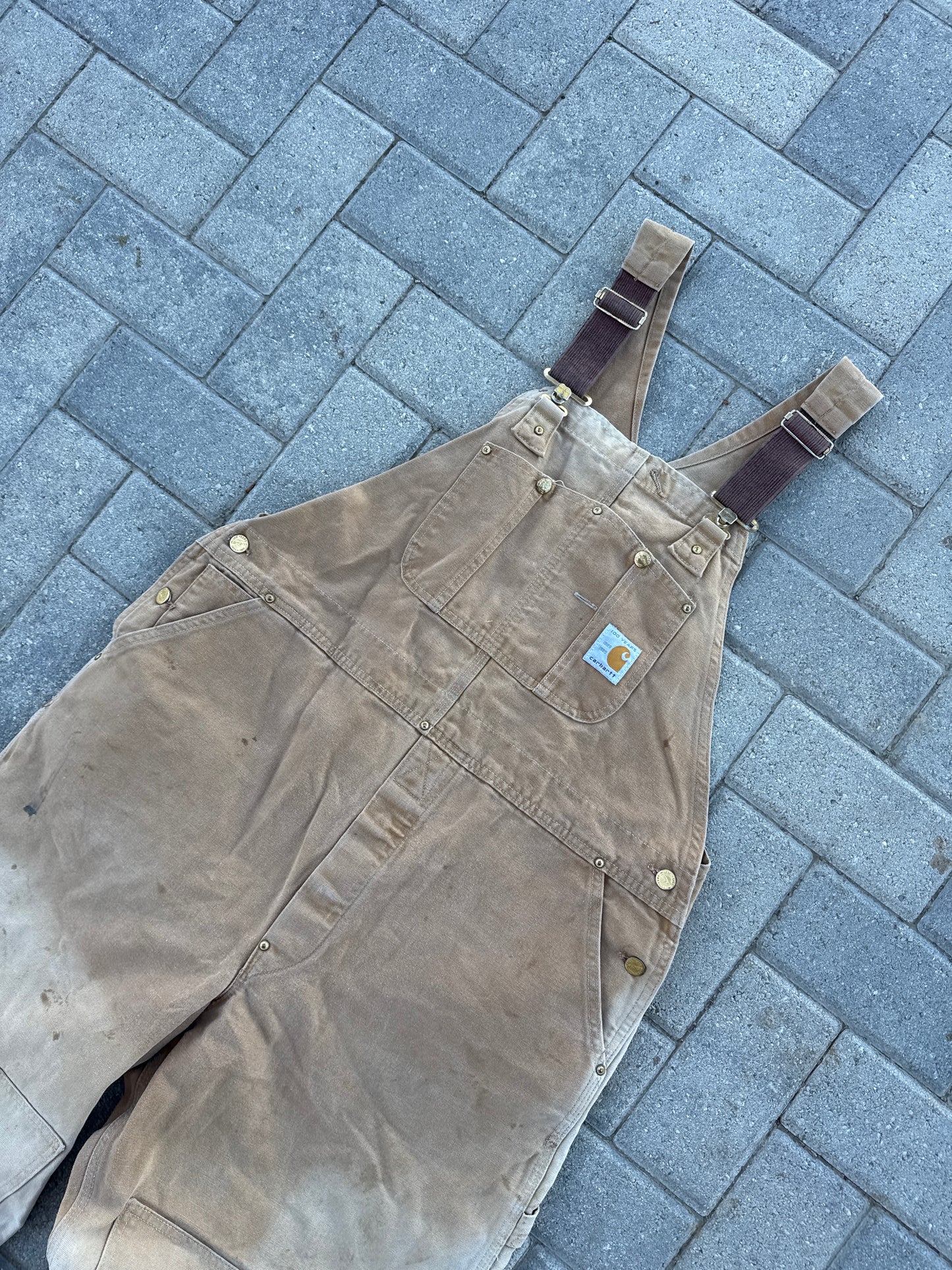 (42x30) Vintage Carhartt R07 100 Anniversary Khaki Double-Knee Overalls
