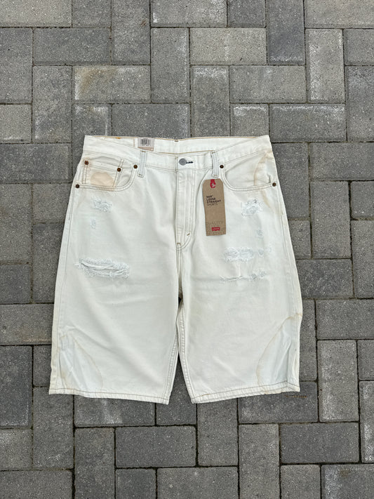 (36) Levi’s Distressed 569 Cream Brand New Jorts