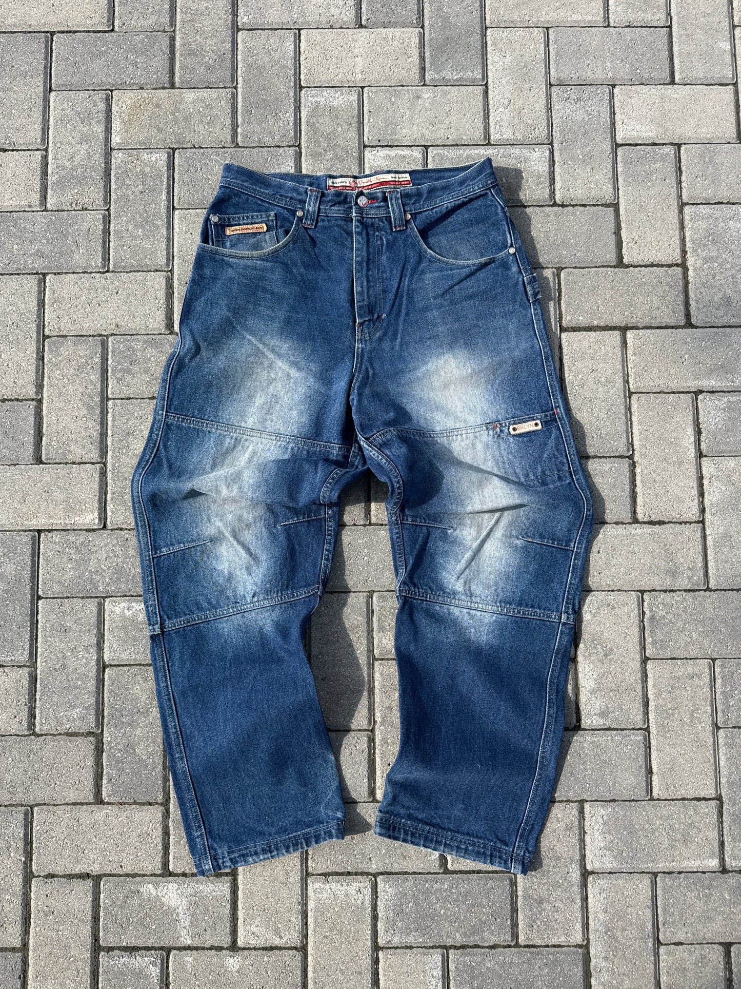(32x32) Brooklyn Y2K Baggy Double-Knee Denim Pants