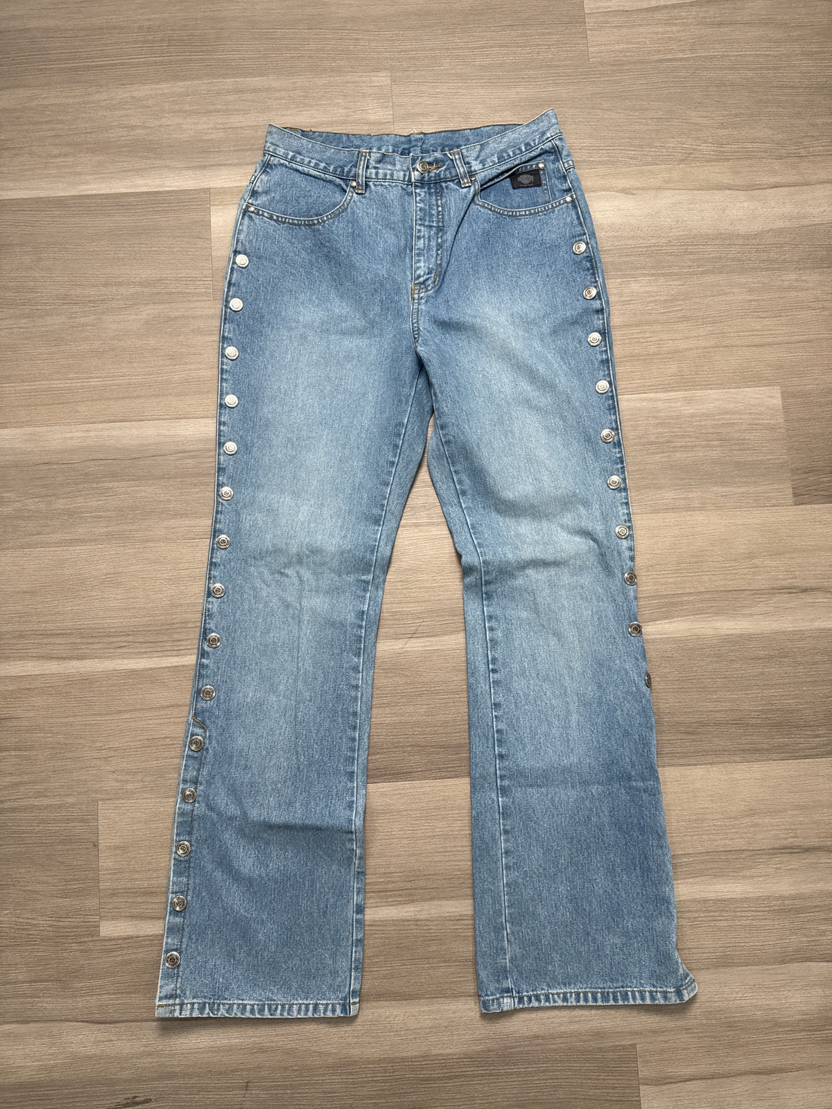 (33) Women Harley Davidson Side Snap Boot Cut Jeans