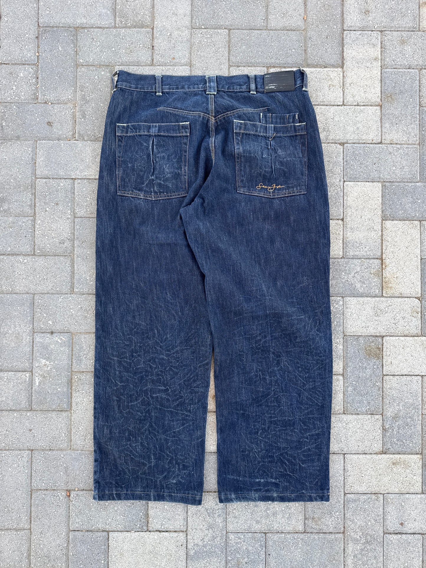 (38x30) Sean John Double-Knee Baggy Denim Pants