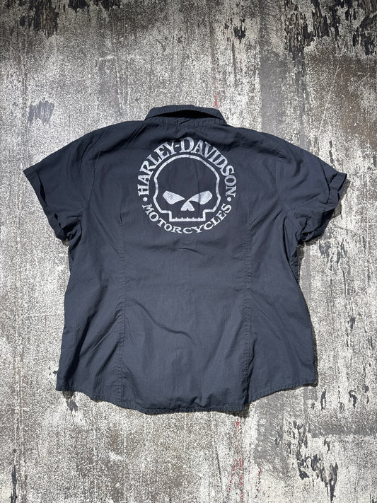 (XL) Harley Davidson Skull Backprint Button Up