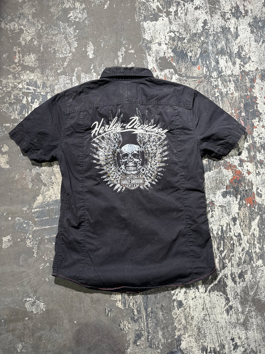 (M) Harley Davidson Winged Skull Button-Up