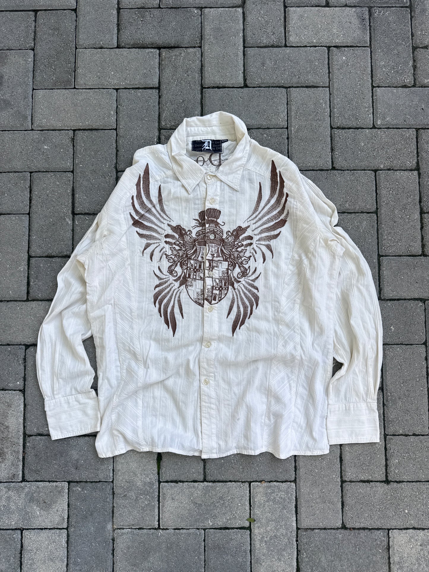 (2XL) Do Denim Y2K Embroidery Button-Up