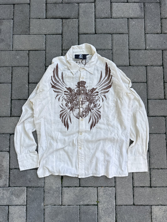 (2XL) Do Denim Y2K Embroidery Button-Up