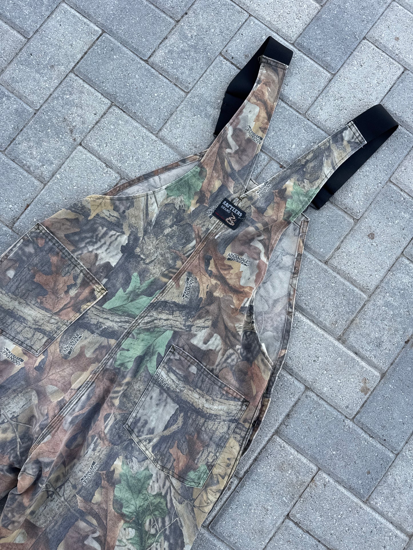(36x34) Vintage Rattlers Advantage Wood Camo Cargo Overalls