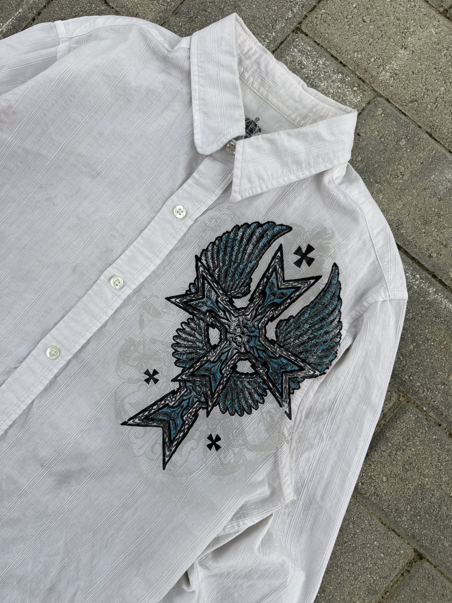 (S) Helix Cross Wings Y2K Button-Up