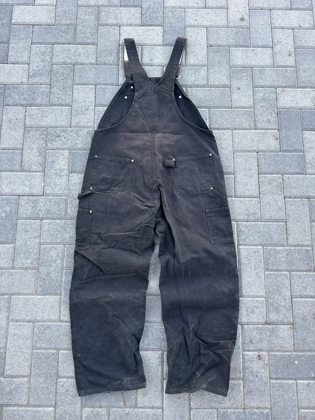 (42x30) Vintage Carhartt R07 Black Double-Knee Overalls