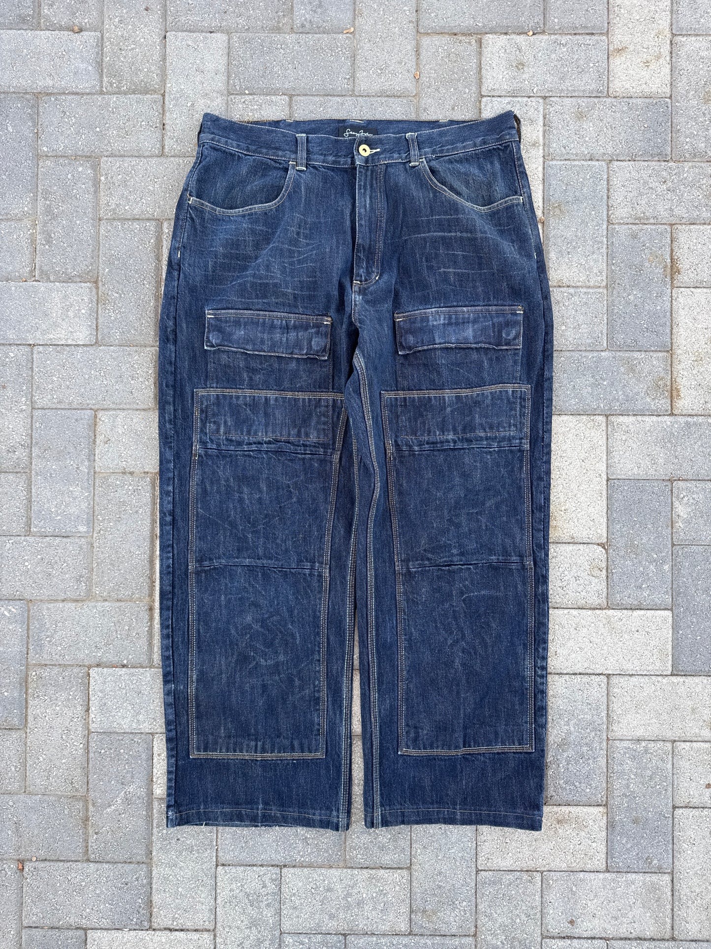 (38x30) Sean John Double-Knee Baggy Denim Pants