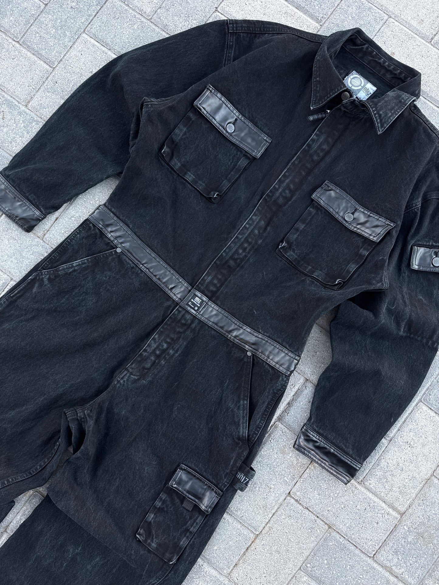 (M) Y2K Nōiz Black Leather Coveralls