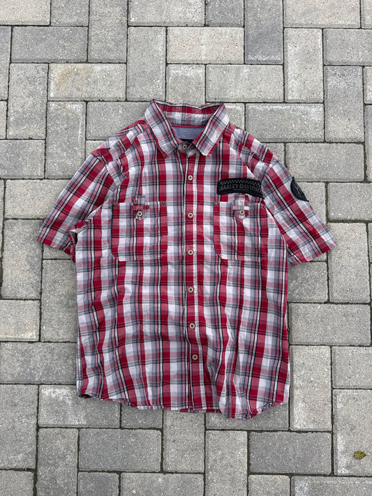(XL) Harley Davidson Red Plaid Button-Up