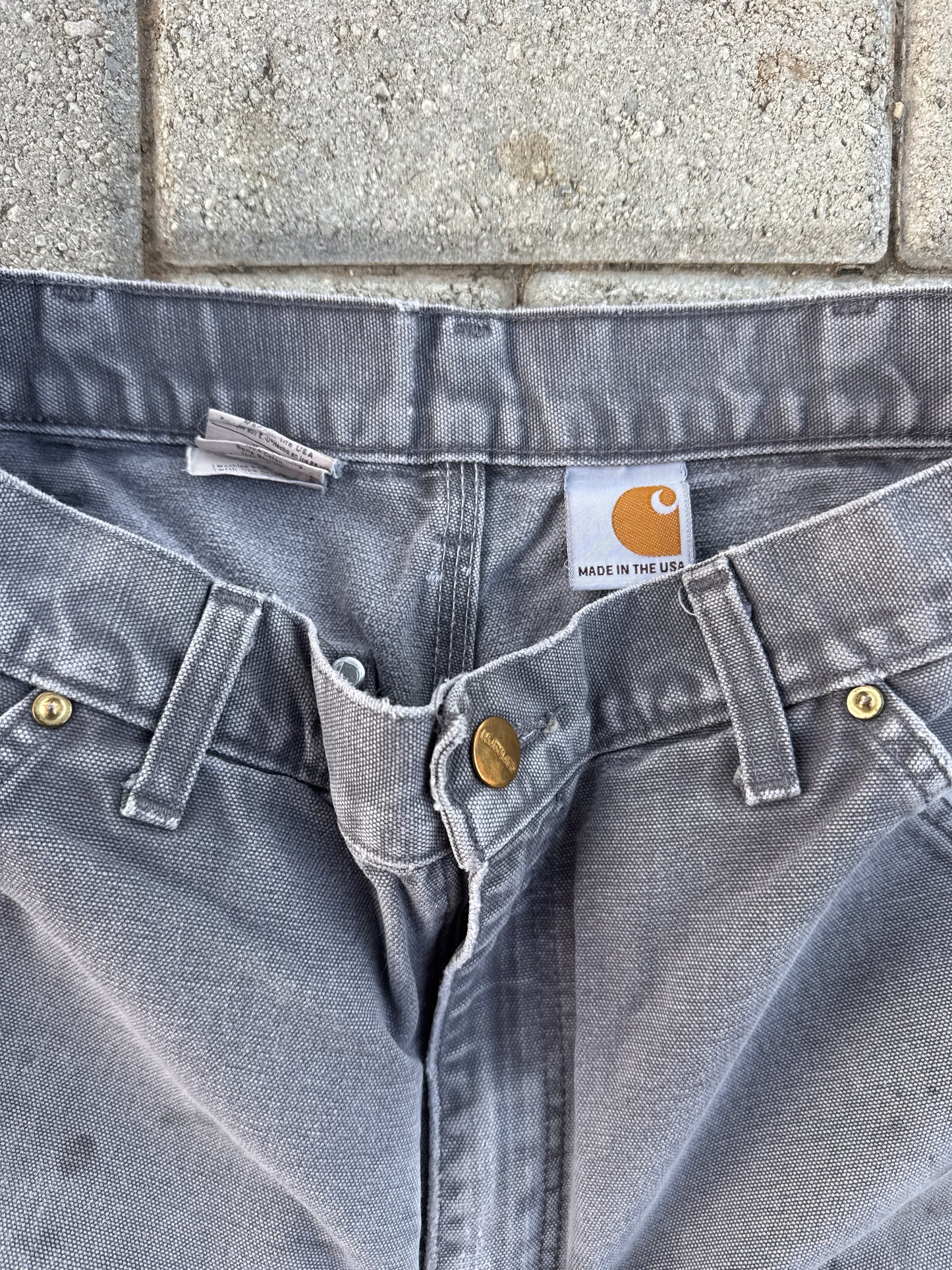 (32x36) Vintage Carhartt B01 Double-Knee Distressed Gray Pants