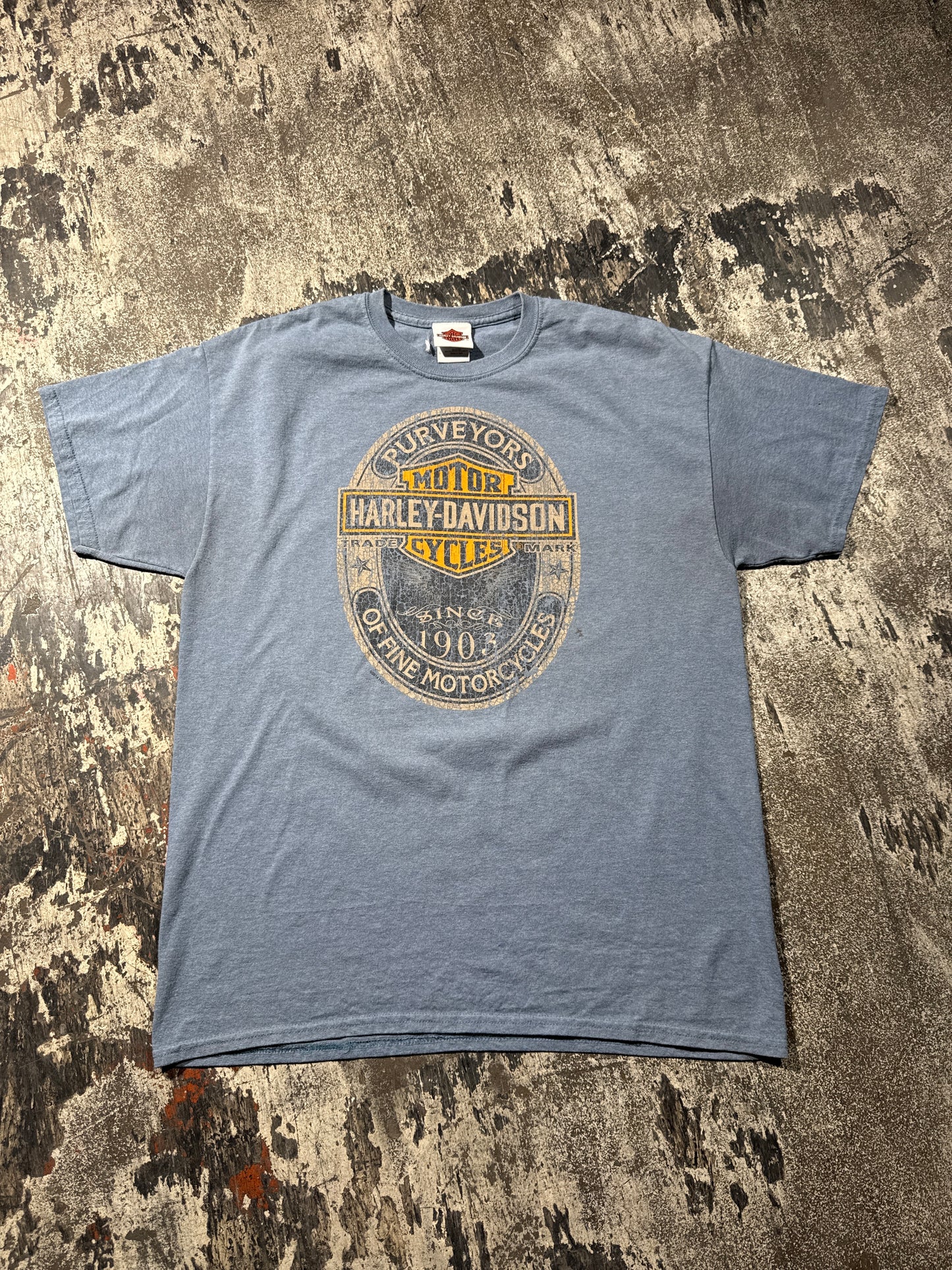 (L) Baby Blue Harley Davidson “Chicago-USA” Mafia Tee