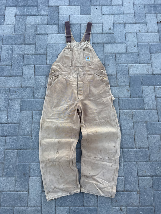 (36x30) Vintage Carhartt R07 Khaki Double-Knee Overalls