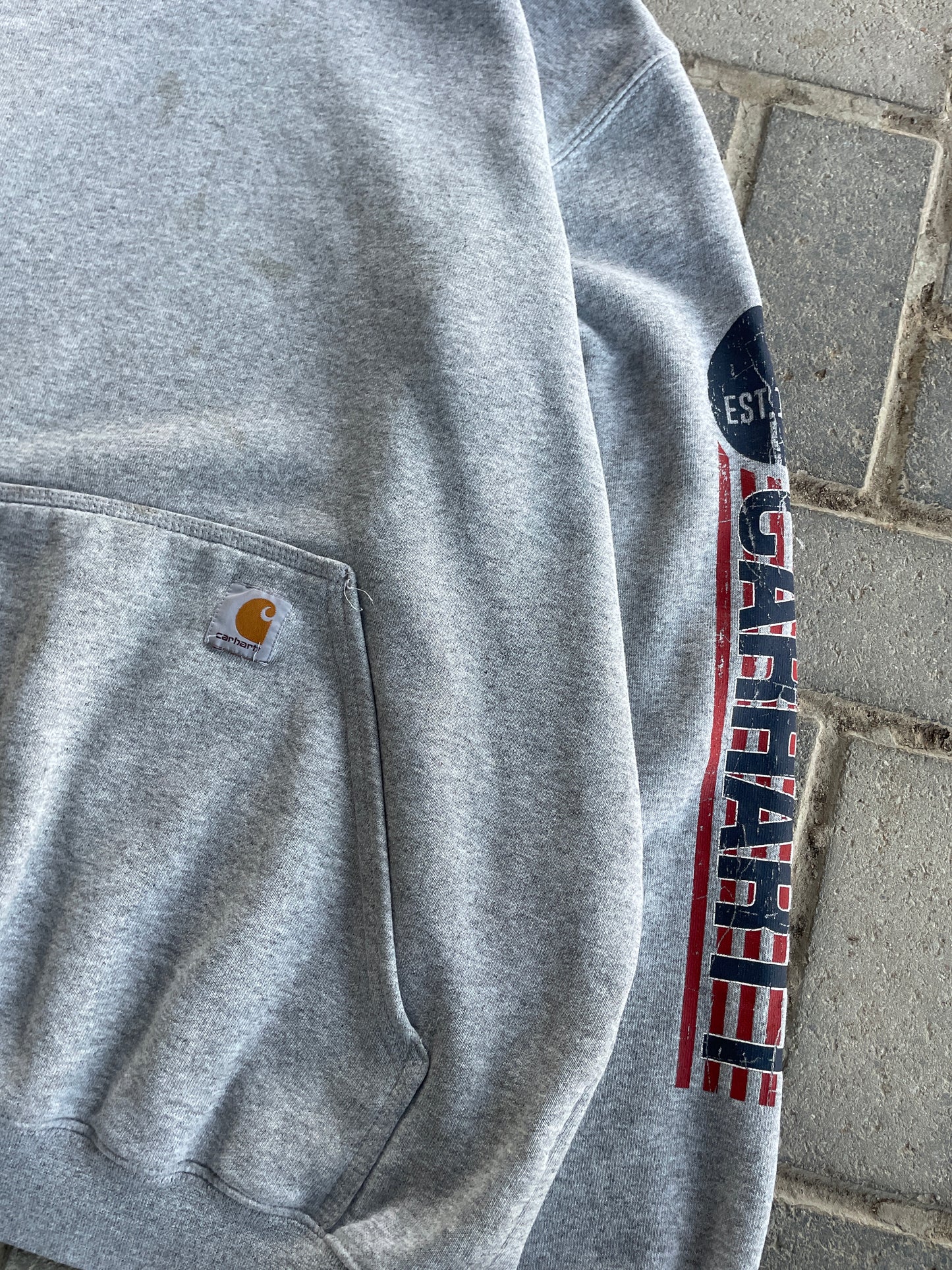 (M) Grey Carhartt Logo Sleeve Hoodie