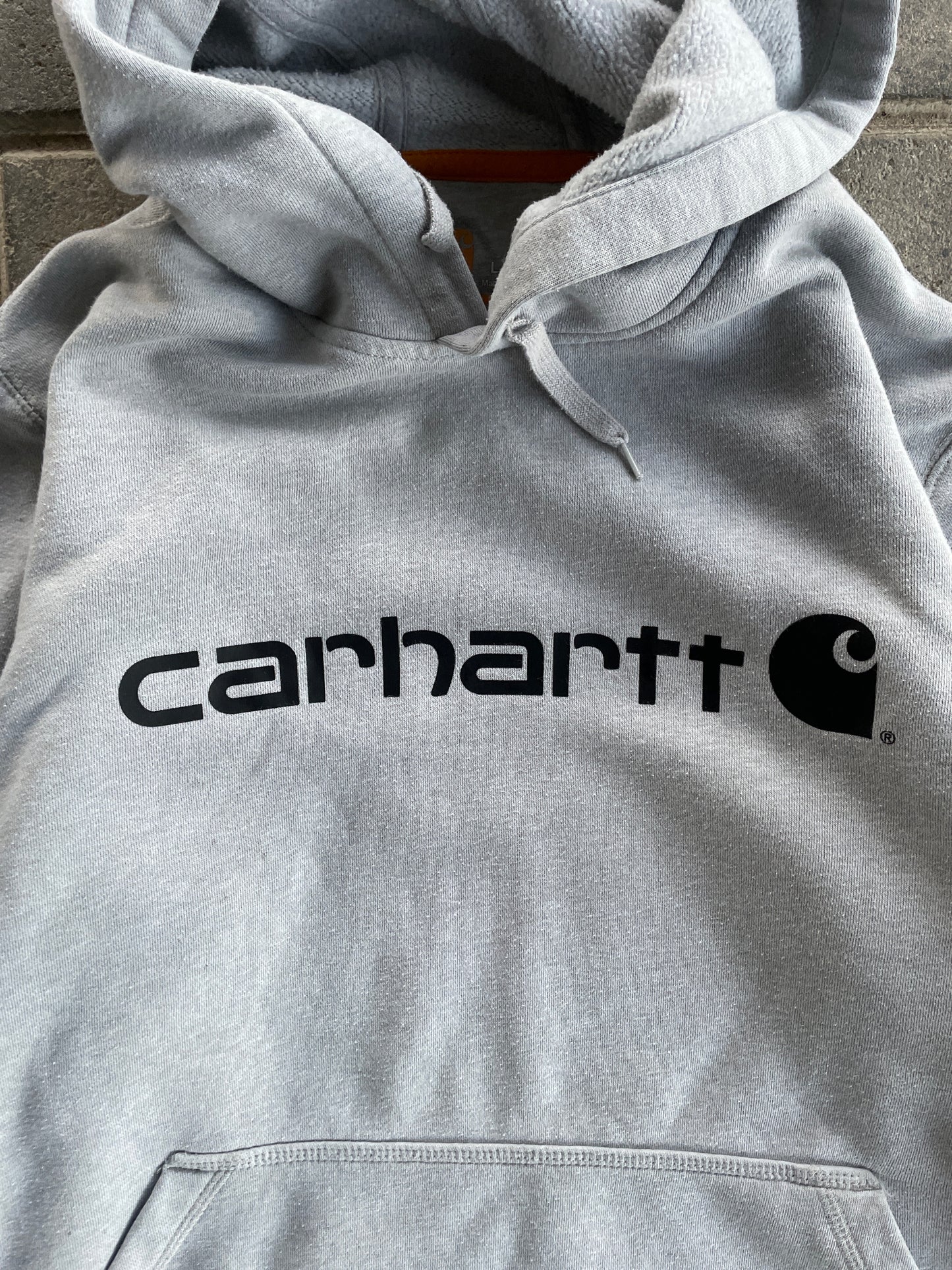 (L) Grey Carhartt Logo Hoodie