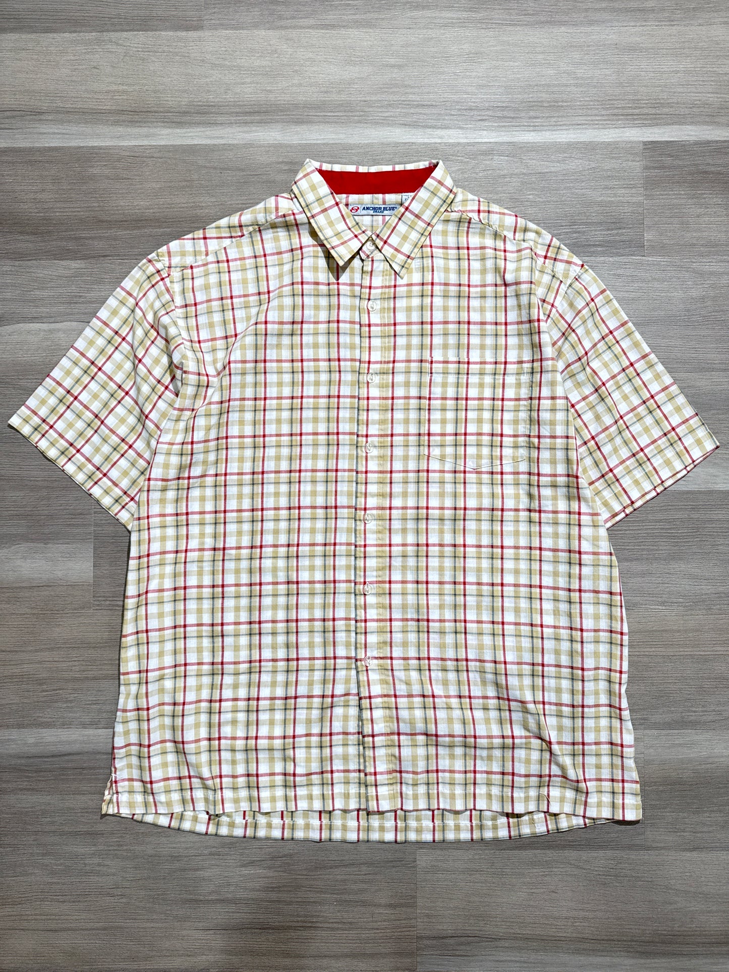 (XXL) Anchor Blue Plaid Red/Tan Button Up