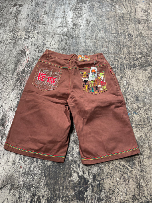 (34)Yo Me Brown Embroidered Deadstock Shorts