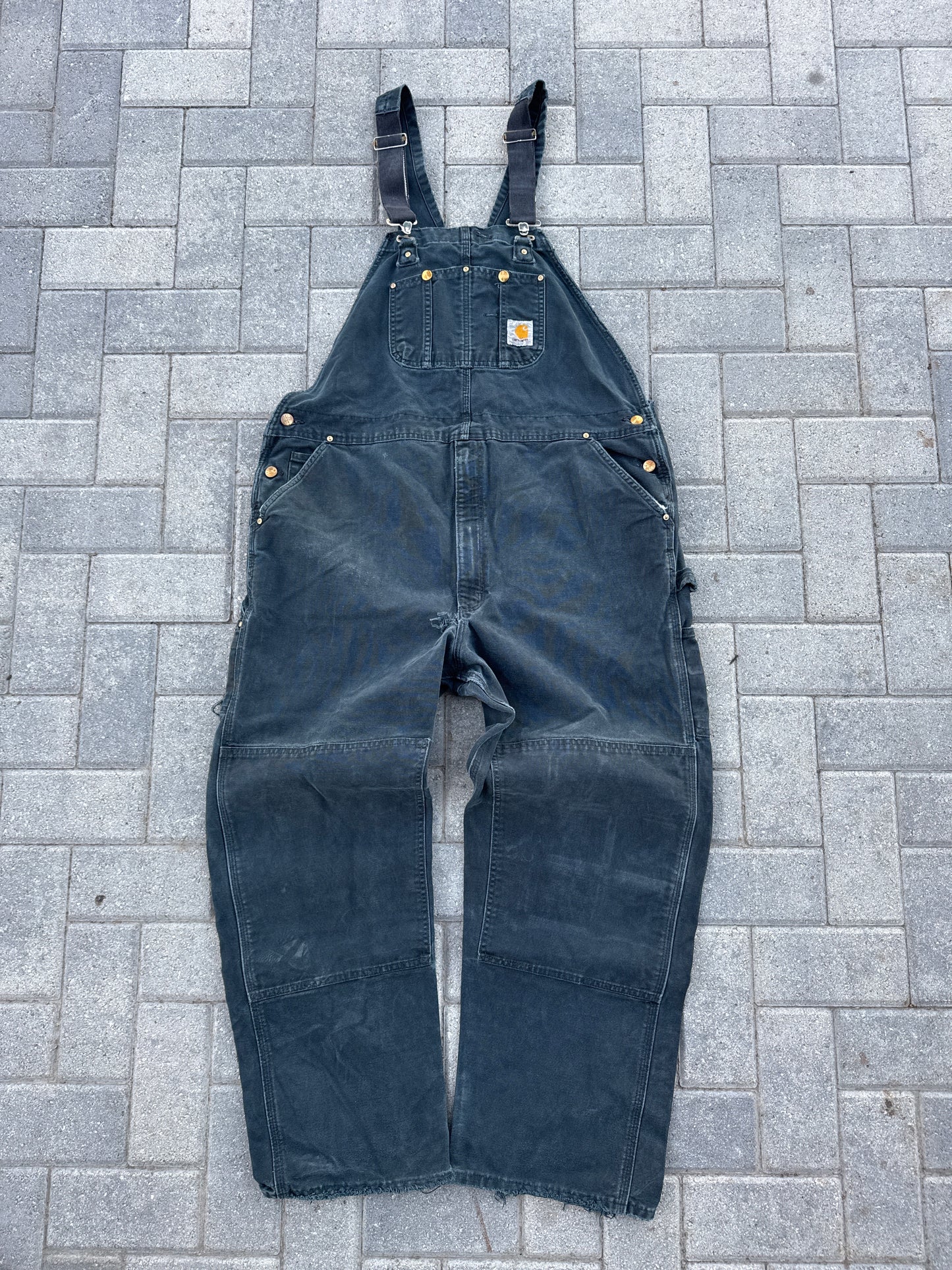 (42x30) Vintage Carhartt R07 Black Double-Knee Thrashed Overalls