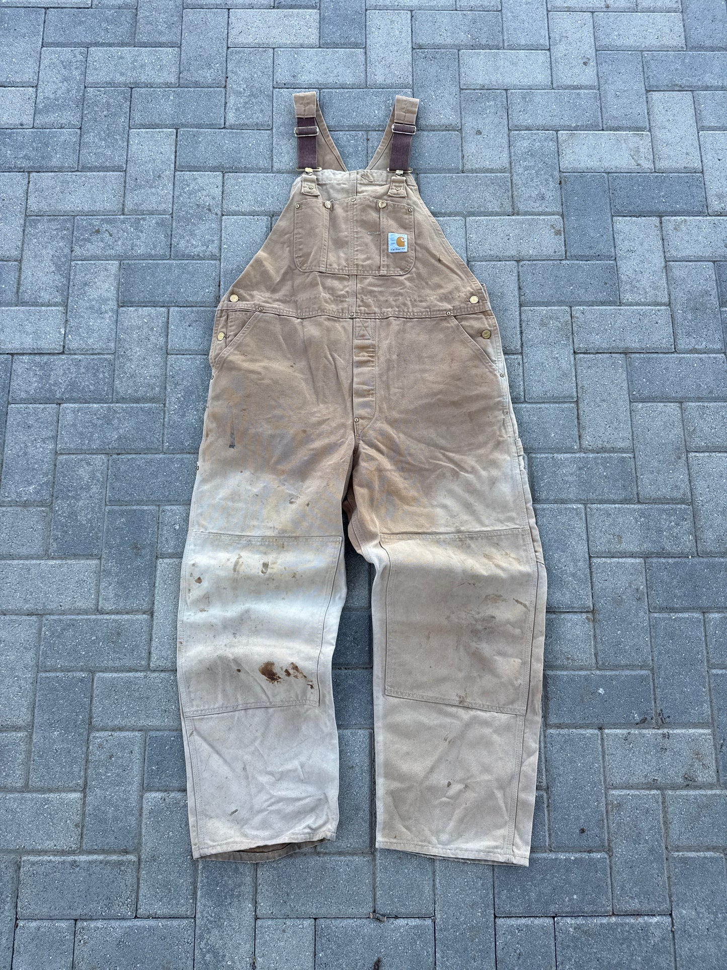 (42x30) Vintage Carhartt R07 100 Anniversary Khaki Double-Knee Overalls