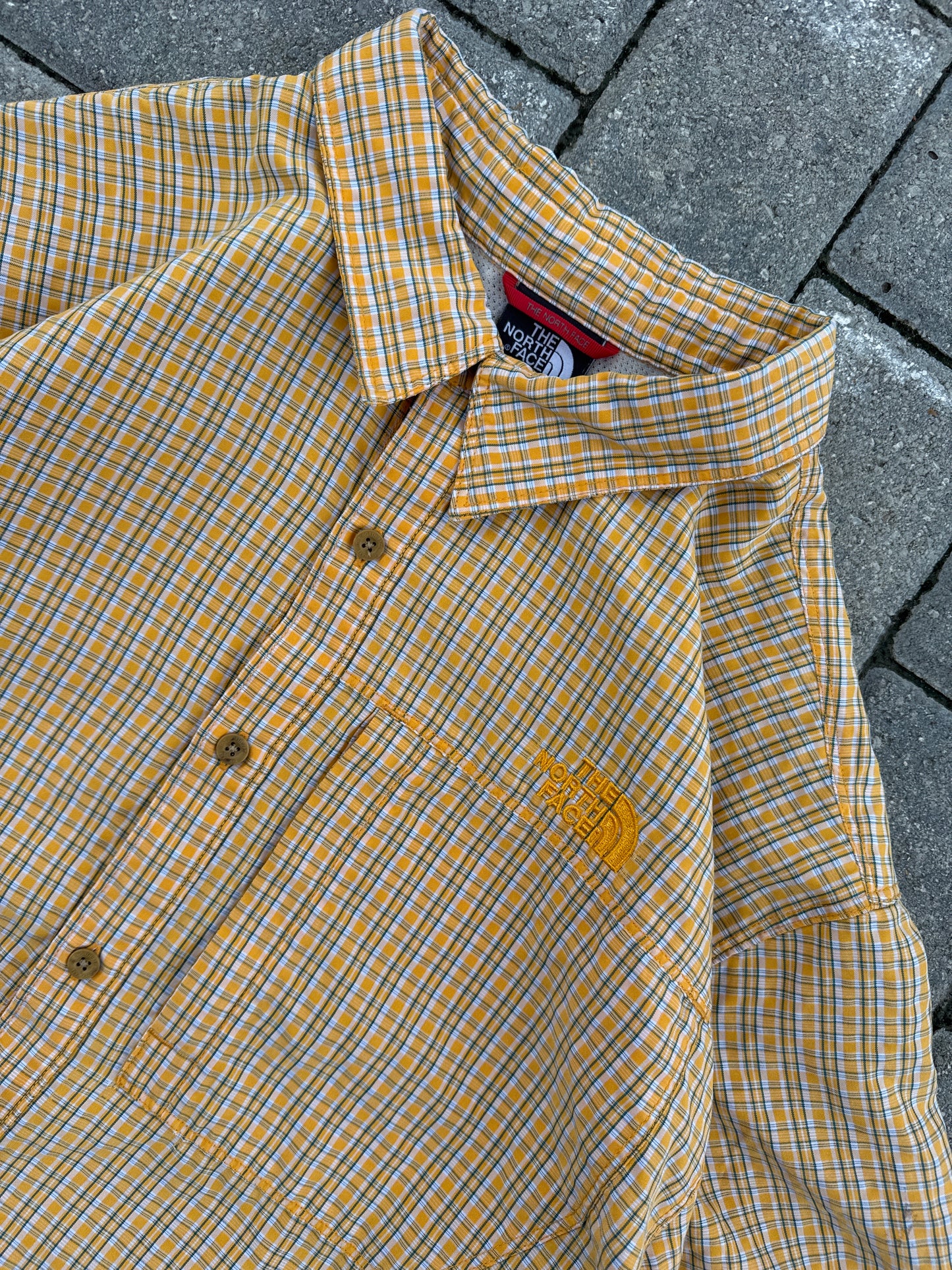 (XL) The North Face Yellow Plaid Button-Up Shirt