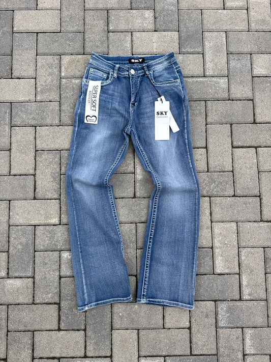 (26x30) Sky Skull Pocket Western Denim Pants