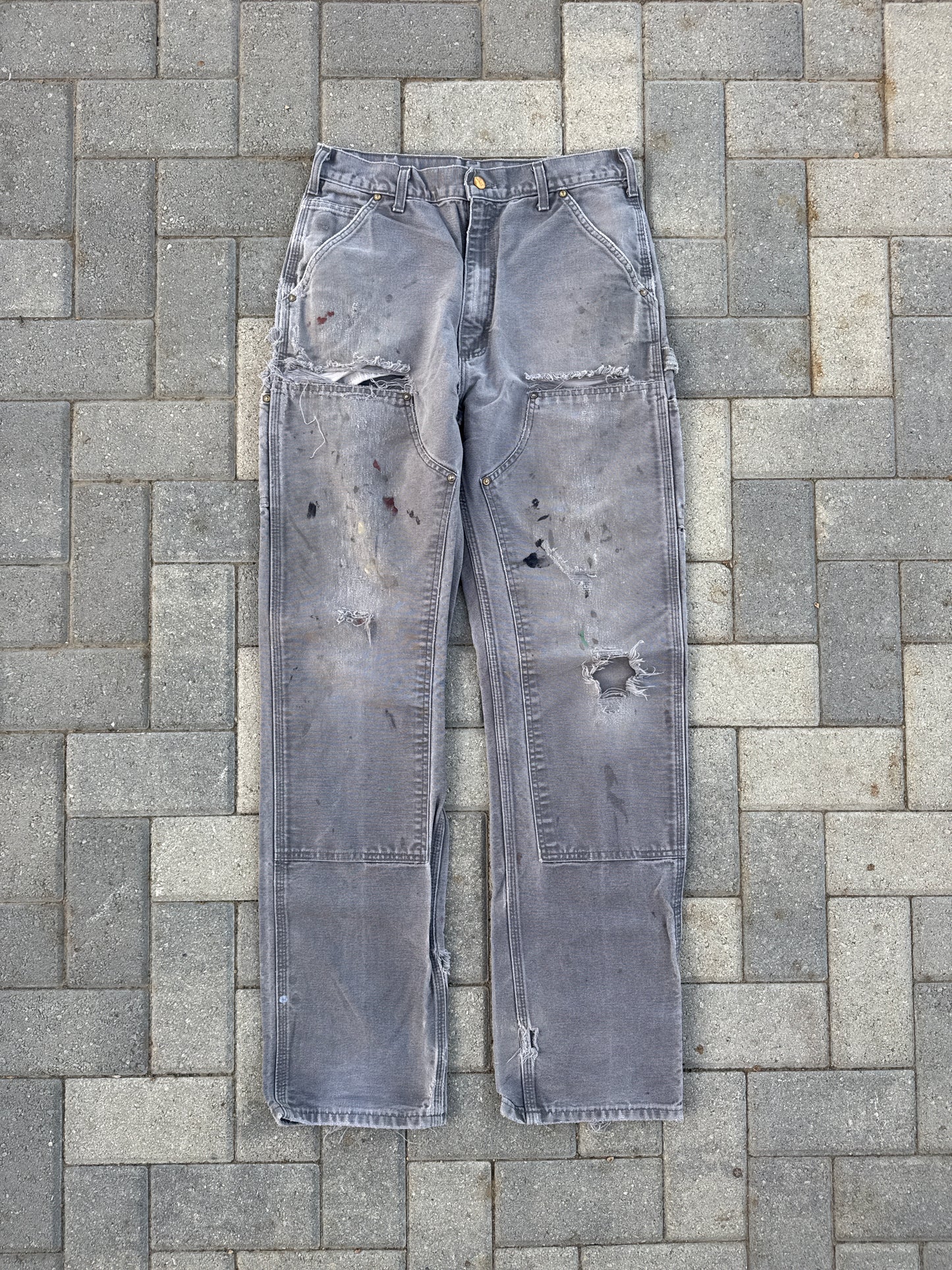 (32x36) Vintage Carhartt B01 Double-Knee Distressed Gray Pants