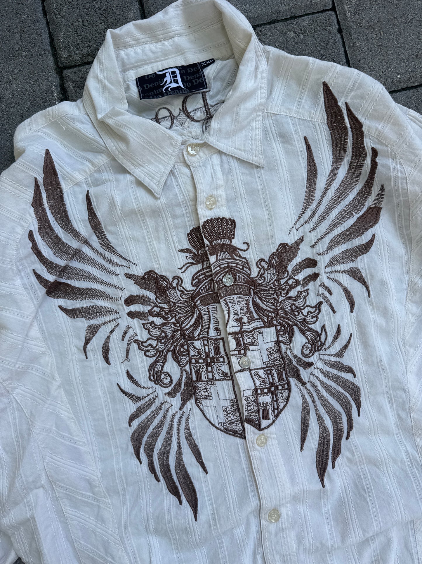 (2XL) Do Denim Y2K Embroidery Button-Up