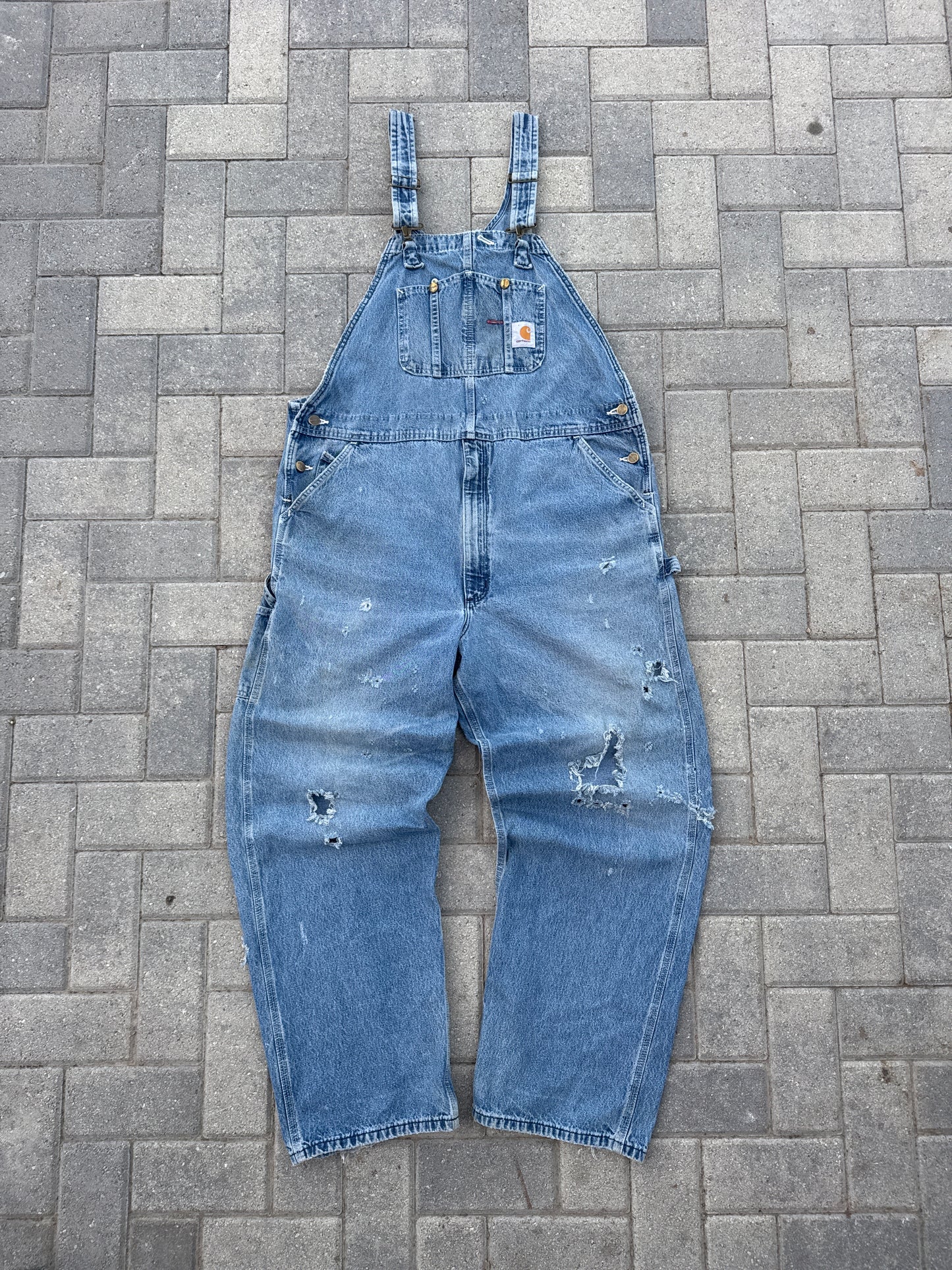 (42x32) Carhartt R07 Thrashed Denim Overalls