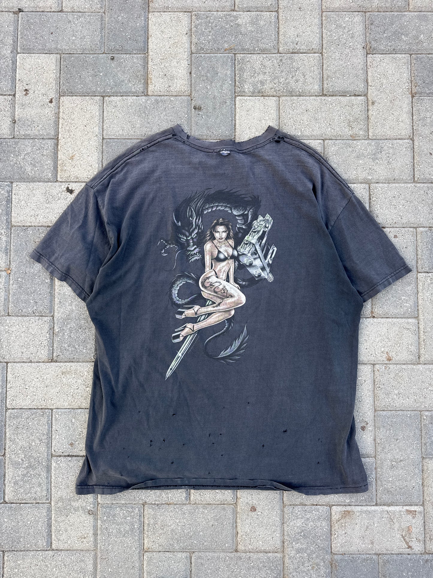 (XL) Girl with a Dragon Tattoo Distressed Tee