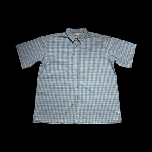 (XXL) Y2K Anchor Blue Plaid Shirt - Light Blue Striped