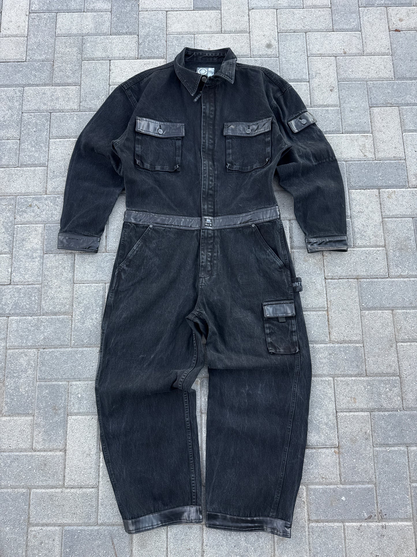 (M) Y2K Nōiz Black Leather Coveralls
