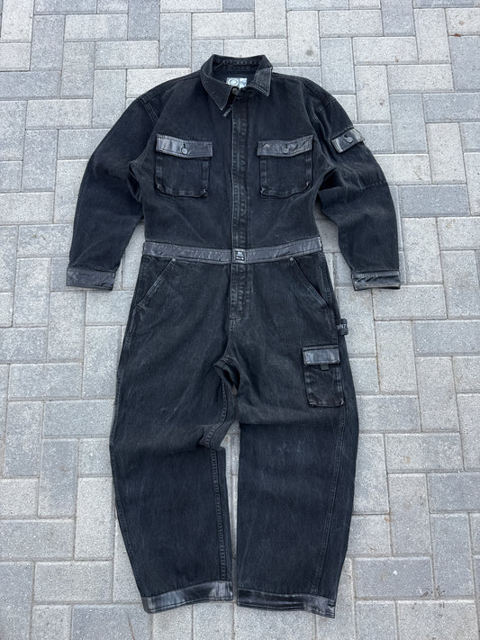 (M) Y2K Nōiz Black Leather Coveralls