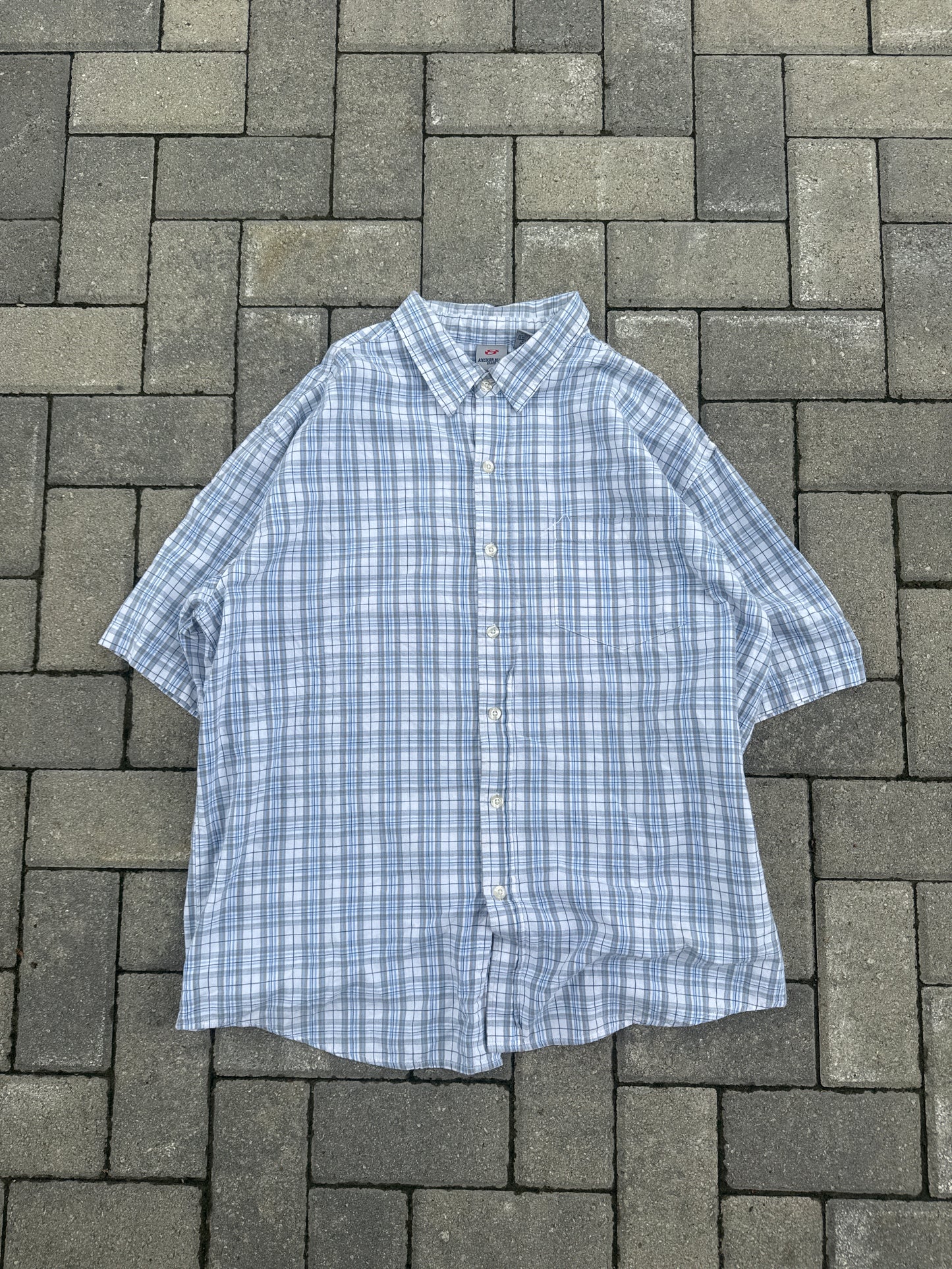 (2XL) Anchor Blue Plaid Button-Up Shirt