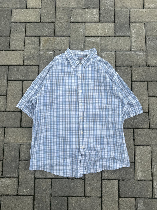 (2XL) Anchor Blue Plaid Button-Up Shirt