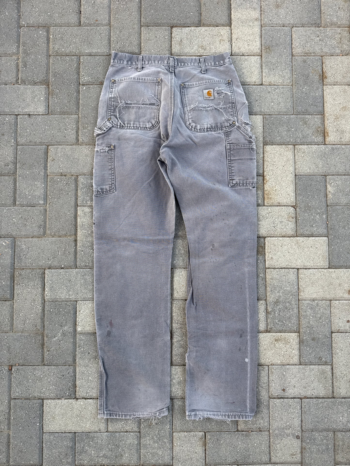 (32x36) Vintage Carhartt B01 Double-Knee Distressed Gray Pants