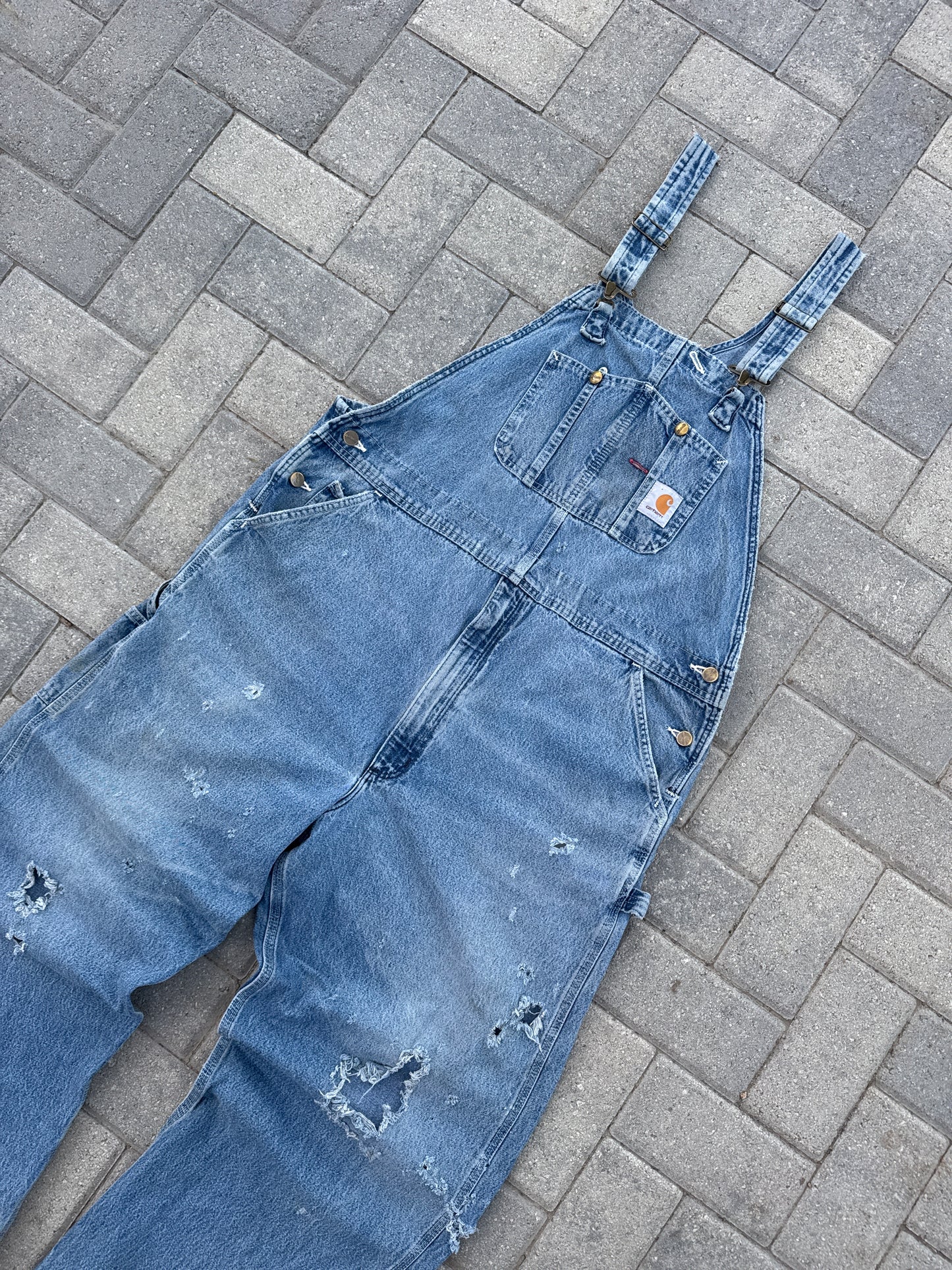 (42x32) Carhartt R07 Thrashed Denim Overalls