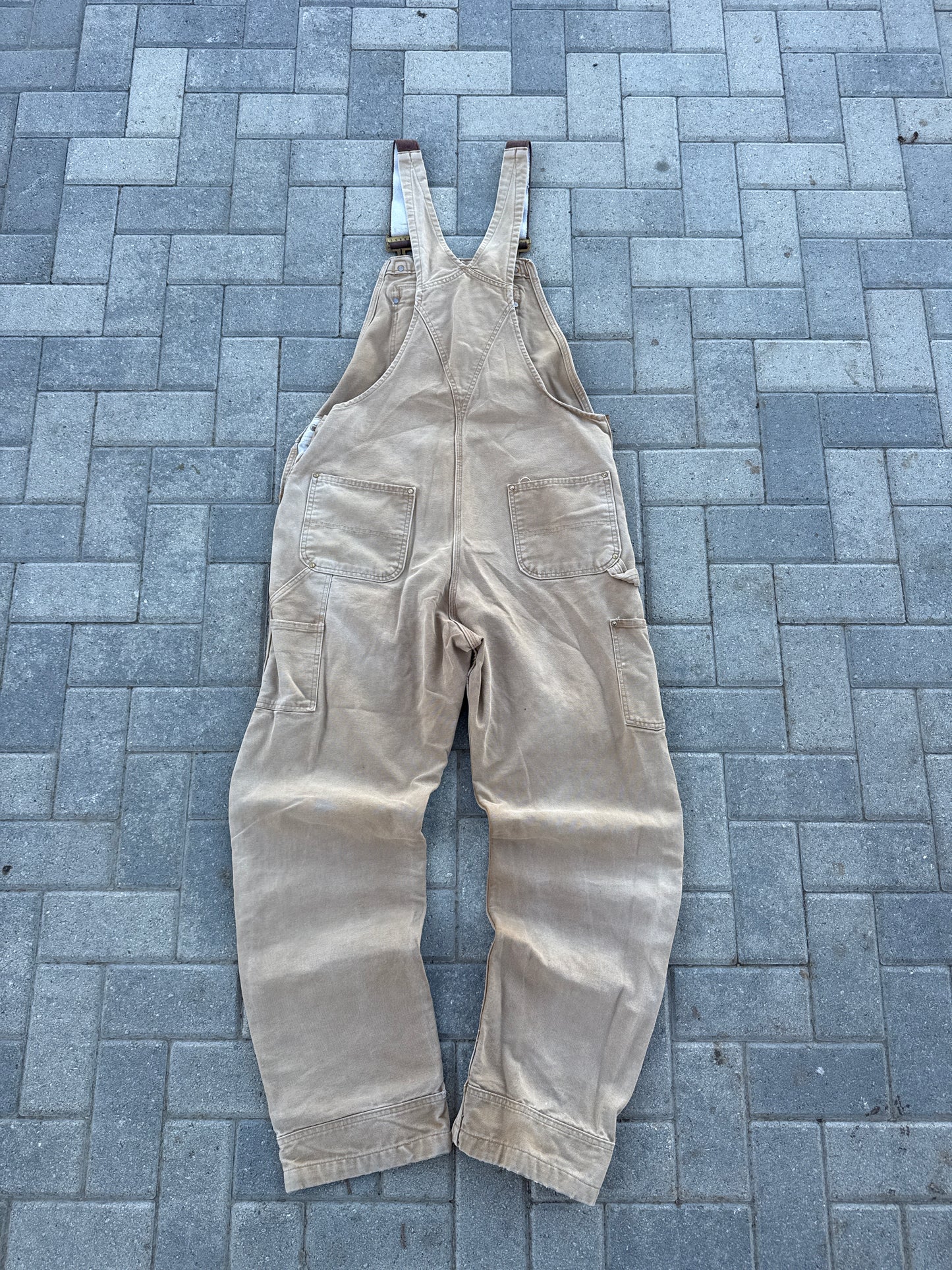 (40x34) Vintage Carhartt Rigby Cream Double-Knee Overalls